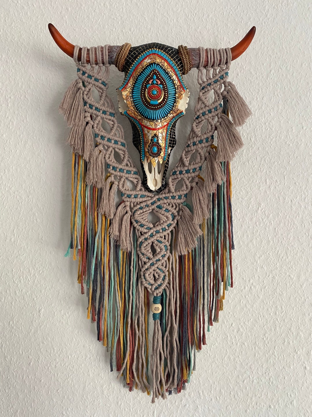Bull Skull Macrame Wall Hanging Boho Skull Indian Style Artificial ...