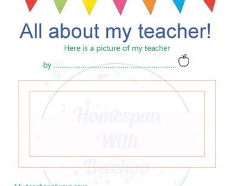 All about my teacher printable / Last day of school gift / Teacher gift / End of year gift / Teacher thank you / Teacher appreciation