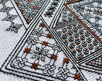 Blackwork Celtic Sampler, Cross Stitch PDF Pattern, Embroidery Pattern