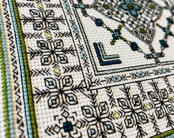 Mosaikmönster i svartvitt, korsstygnsmönster i PDF-format, broderimönster