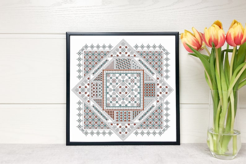 Blackwork Celtic Sampler, Korsstygn PDF-mönster, Broderimönster bild 6