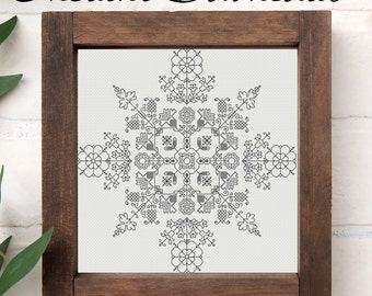 Anel Floral Blackwork, Padrão de Ponto Cruz em PDF, Padrão de Bordado