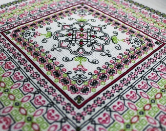 Bordado Blackwork, Padrão PDF em Ponto Cruz, Padrão de Bordado, Jardim Ro Ro