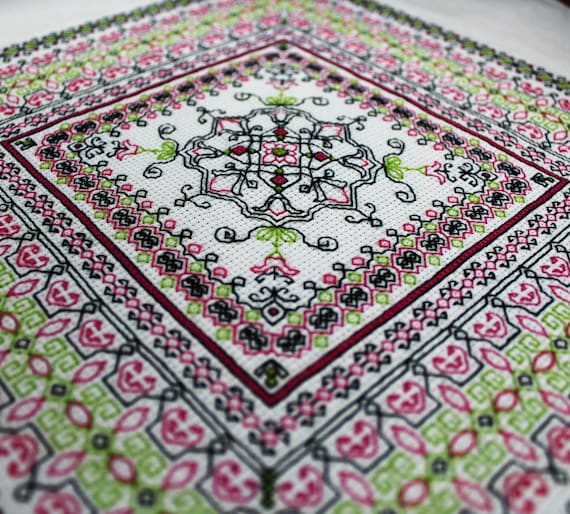 Blackwork Embroidery, Cross Stitch PDF Pattern, Embroidery Pattern, Ro Ro's Garden