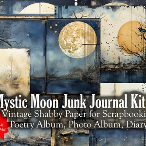 Mystic Moon Junk Journal Kit 2 - Vintage Shabby Digitale Papers voor Scrapbooking, Journaling en Wrapping - Commercieel gebruik - Craftkit