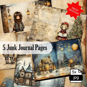 Grillige kerst junk journal pagina's, xmas scrapbook pagina, afdrukbaar papier, collage blad, junk journal kit digitale download