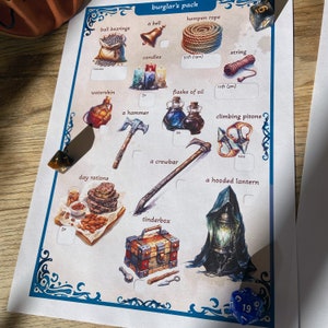 Pack d'équipement de cambrioleur Ultimate 5e - Téléchargement numérique : carte détaillée de l'équipement et feuille de journal du personnage A4 pour les voleurs