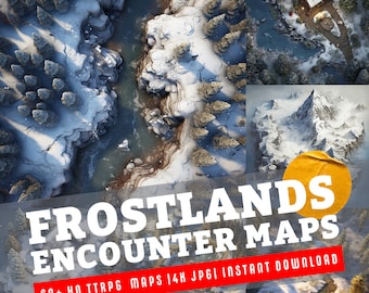 Frostland Ice and Snow TTRPG Encounter Maps, 66 4k JPG Images for DnD / RPG Campaigns, vtt maps, Game Master Resources, dnd gifts,