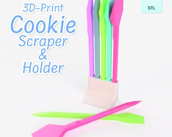 Cookie Scraper and Holder, 6 Different Cookie Scraper Sizes, Cookie Tool STL files, 3D Print Baking Tool, Cookie Scribe Holder