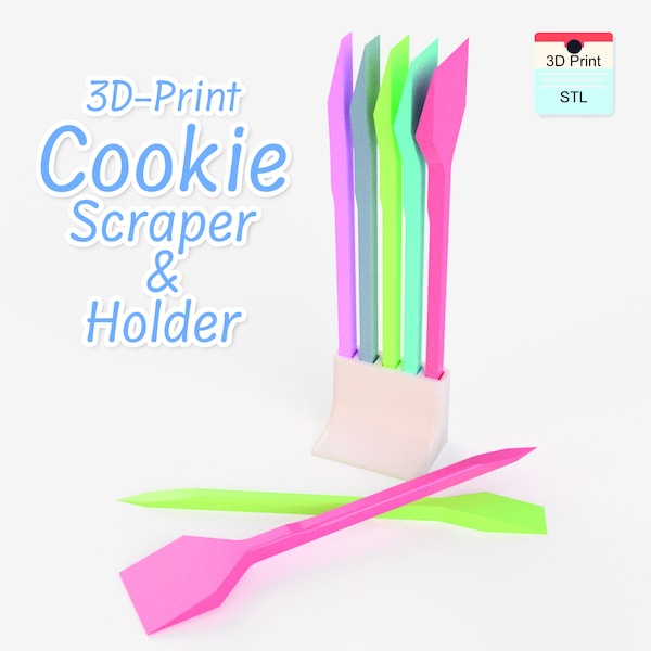 Cookie Scraper and Holder, 6 Different Cookie Scraper Sizes, Cookie Tool STL files, 3D Print Baking Tool, Cookie Scribe Holder