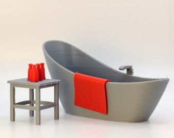 1:12 Scale Modern Dollhouse Bathtub Kit STL, 3D Printable Furniture (Digital Download)