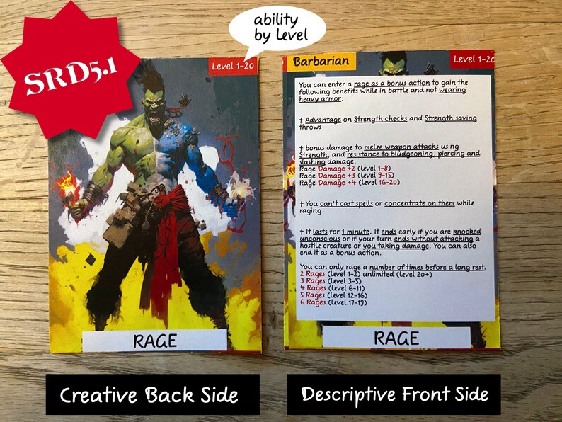 Barbarian Ability Cards 5e Compatible Barbarian Action Cards Spell Cards Printable Dnd Cards Dnd