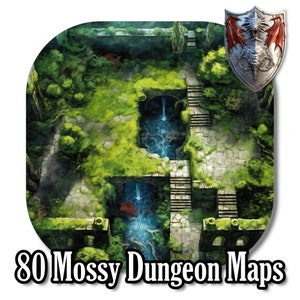 80 cartes de bataille RPG haute résolution, cartes de rencontre Mossy Dungeon, ressources de campagne DnD, cartes numériques TTRPG, Game Master Inspiration