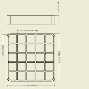 May include: A black and white grid pattern with 25 squares, measuring 5.5 inches by 5.5 inches. The grid is surrounded by a thick black border.