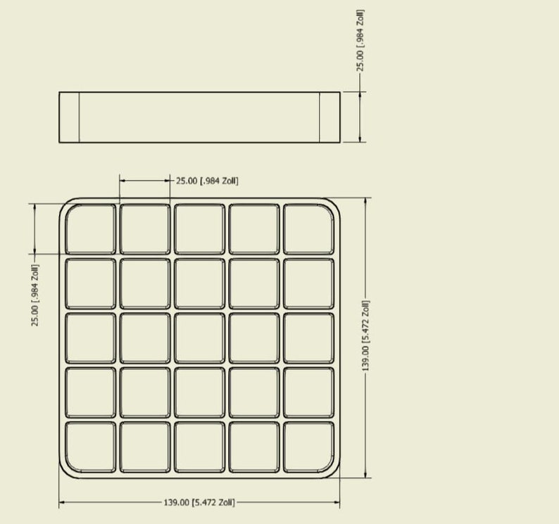 May include: A black and white grid pattern with 25 squares, measuring 5.5 inches by 5.5 inches. The grid is surrounded by a thick black border.
