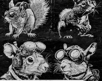 Steampunk Squirrel Slate Engraving SVG - Lightburn Glowforge Engraving SVG Files for Slate or other Dark Material, Squirrel svg