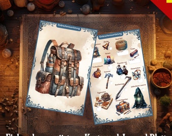Burglar&#39;s Gear Pack German Version: Printable DnD Equipment Journal Sheets and Cards, Rouge Equipment Pack, The Burglar&#39;s Pack