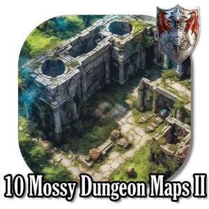10 mapas de batalla RPG de alta resolución, mapas de encuentro de mazmorras Mossy 02, recursos de campaña DnD, mapas digitales TTRPG, inspiración para Game Master