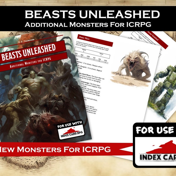 Beasts Unleashed - Additional Monsters for ICRPG - Monster and Beast Compendium - Digital pdf Download - Index Card RPG pdf