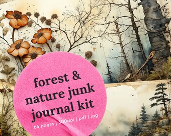 Forest & Nature Junk Journal Kit: 66 Double Layout Pages with Forest Nature Journaling Elements, Digital Downloaded Junkjournal