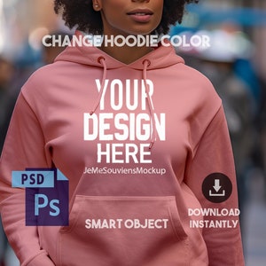 Hoodie Sweatshirt Gildan 18500 Mockup PSD Editable Smart Object Mockup Women, Change Sweatshirt Color, Model Female, Gildan Hoodie Mock up