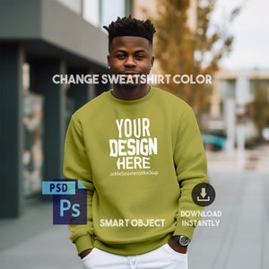 Sweatshirt Gildan 18000 Mockup PSD Editable Smart Object Mockup Men, Change Sweatshirt Color, Model Male Sweatshirt Heavy Blend Crewneck