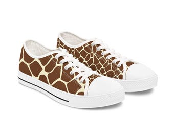 unisex Low Top Sneakers, giraffe print, animal print, urban chic, designer shoe