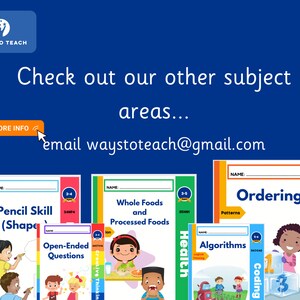 May include: A colorful image of several educational workbooks for children ages 3-4 and 3-5. The workbooks cover a variety of subjects including pencil skills, open-ended questions, whole foods and processed foods, health, ordering patterns, algorithms and coding, and non-verbal reasoning. The workbooks are all brightly colored and feature illustrations of children.