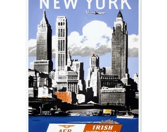 Poster Wall Art Visit New York Vintage Poster Reworked From an Original r Print Premium 200 gsm Matt Finish High Resolution Wall Art Print