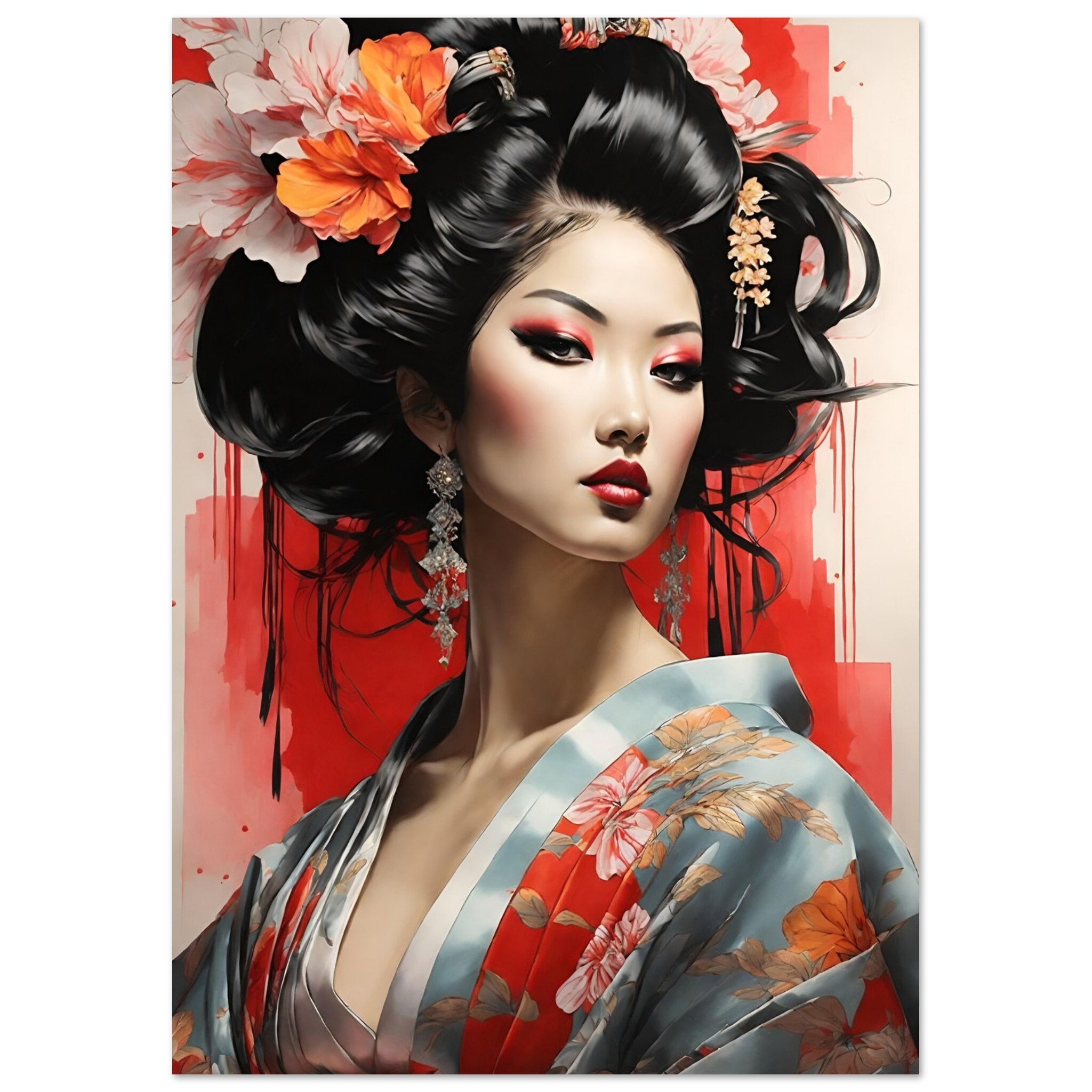 Poster Wall Art Japanese Wall Art Graceful Geisha in Traditional Dress