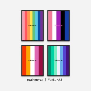 Love is Love Digital Wall Art Set - Show Your Pride with 4 Vibrant LGBTQ Flags Posters, Instant Download for Easy Gallery Wall Setup, LGBTQ+