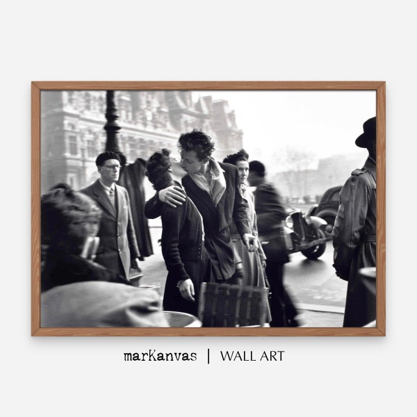 Le baiser emblématique de l'Hôtel de Ville, TÉLÉCHARGEMENT instantané, imprimé parisien vintage, Cadeau Saint-Valentin pour lui, Photographie intemporelle de Robert Doisneau