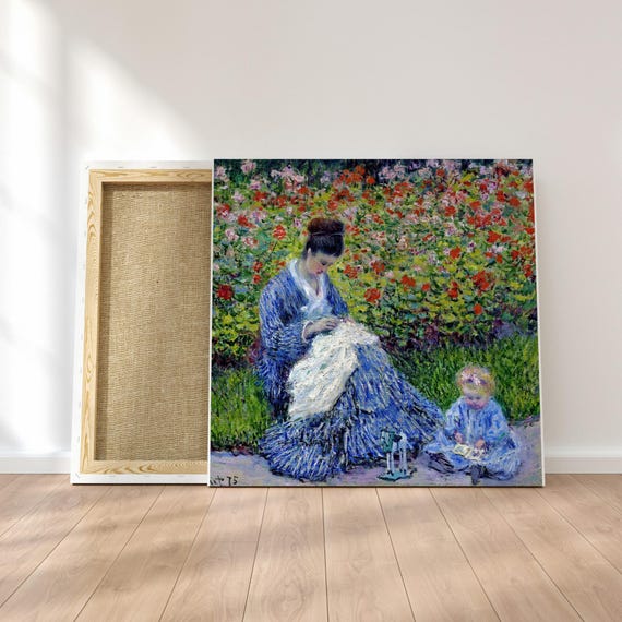 モネ「カミーユと子供」版画：印象派の庭園風景（デジタルダウンロード