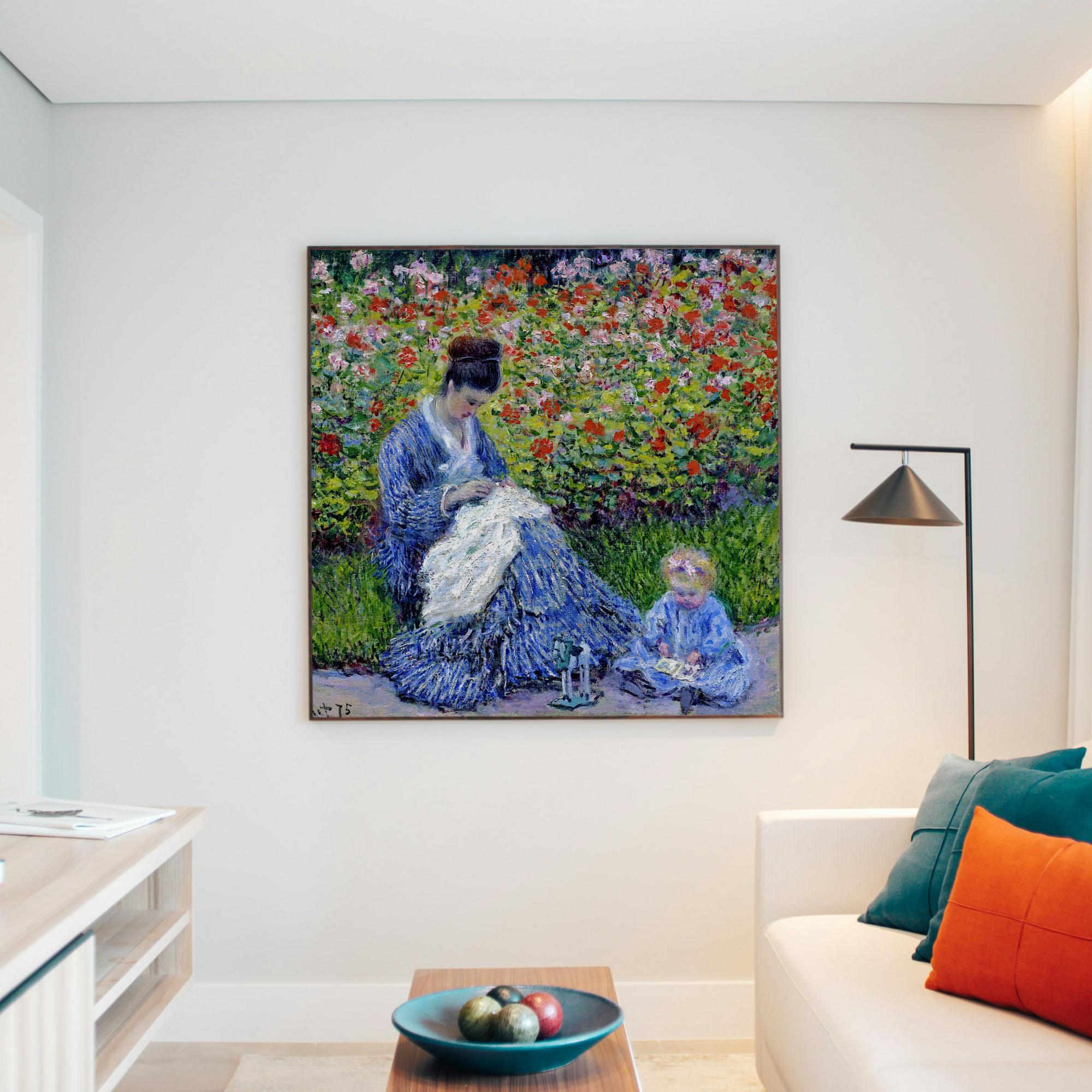 モネ「カミーユと子供」版画：印象派の庭園風景（デジタルダウンロード