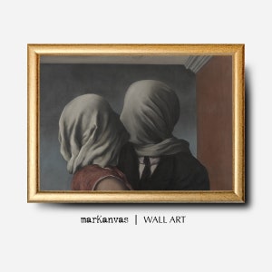 Les amoureux par Rene Magritte, téléchargement immédiat, impression d&#39;art surréaliste, décoration de baiser d&#39;amoureux, cadeaux de bricolage imprimables, Magritte numérique, art de baiser