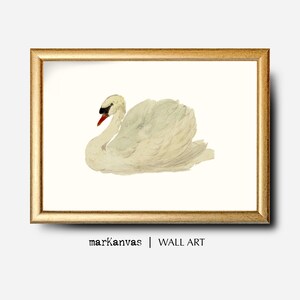 Vintage Swan Print: Beige Background, Nursery Wall Art (Digital Download PRINTABLE)