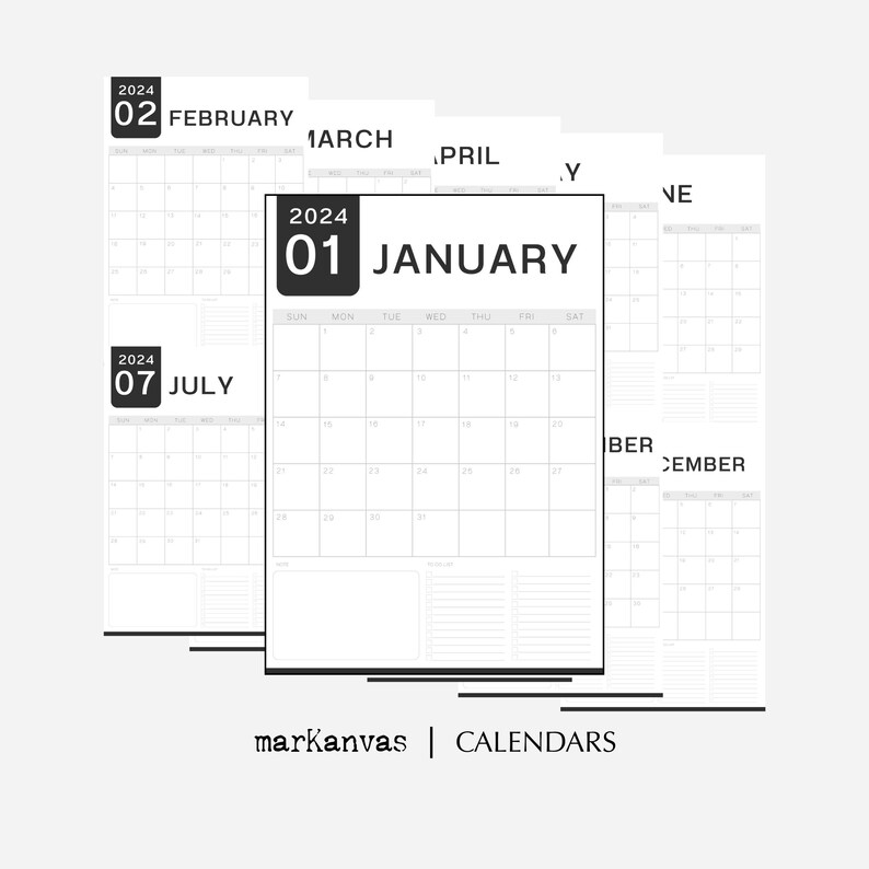 2024 PRINTABLE Calendar, Monthly Planner, 2024 Grey Minimalist Calendar