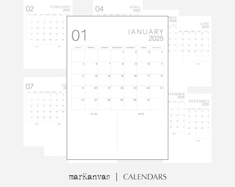 2025 PRINTABLE Calendar, Monthly Planner, 2025 Simple Minimalist Calendar, Portrait A4 and Letter Size, Instant DOWNLOAD, Print At Home PDF