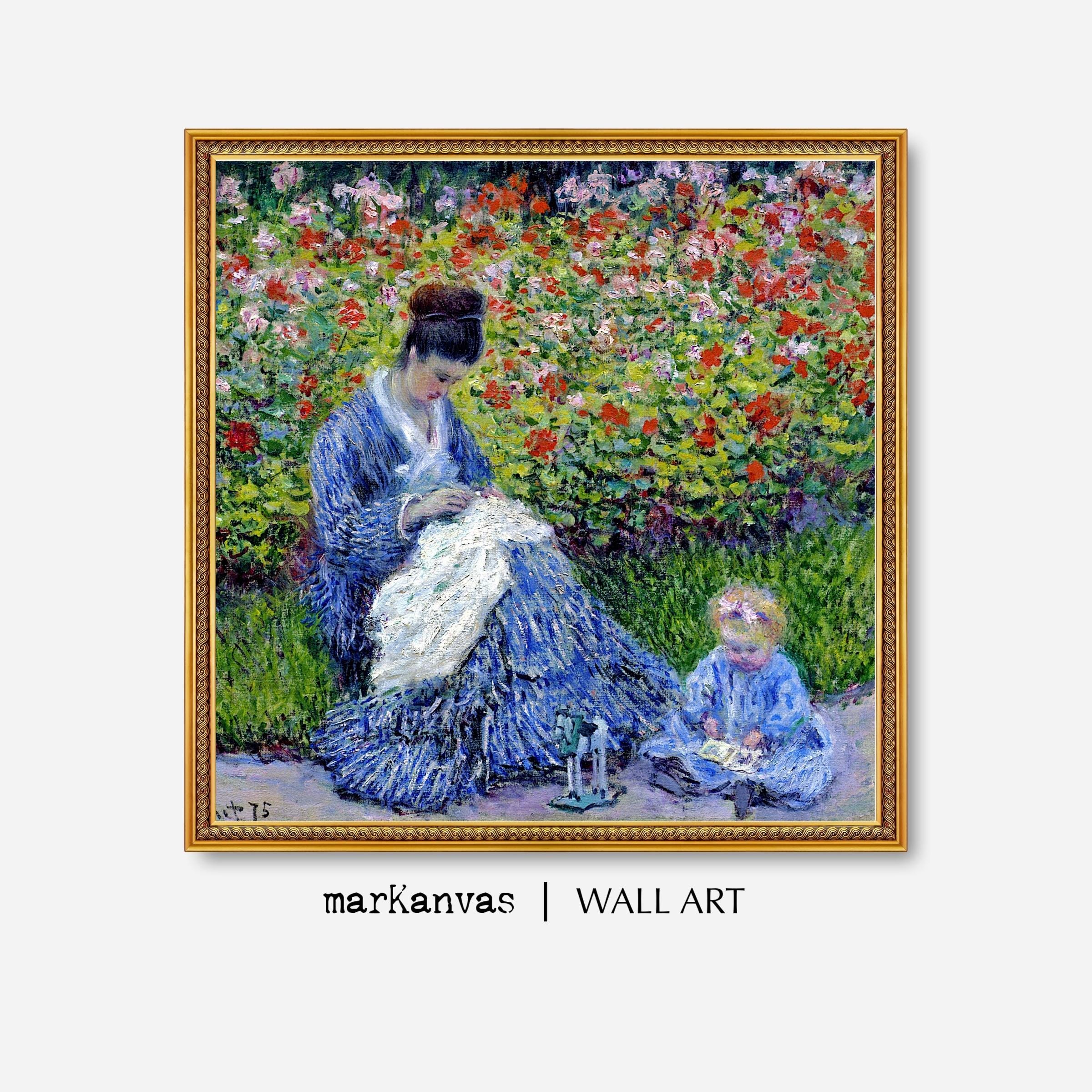 モネ「カミーユと子供」版画：印象派の庭園風景（デジタルダウンロード