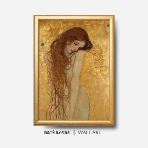 Klimt Style Woman Portrait: Maiden on Gold Art Nouveau Wall Art (Digital Download PRINTABLE)