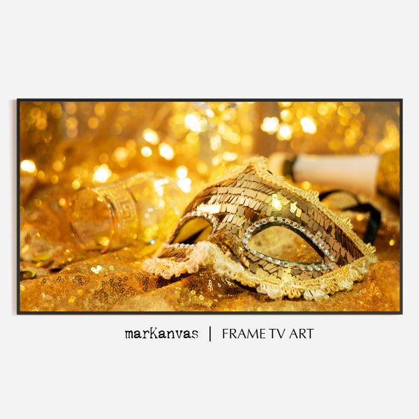 Samsung Tv Frame Art, Mardi Gras Gold Mask, Instant DOWNLOAD, venetian home decor, Mardi Gras Costume, Venice Carnival, digital downloading