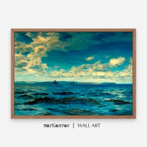 Vintage Seascape Art Print: Cornwall Sailboats, Blue Coastal Decor (Digital Download PRINTABLE)