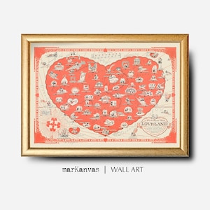 Karte von Loveland, Valentinstag Geschenk für Frauen, Sofort DOWNLOAD, Lustige bildhafte Karte, Comic Vintage Karte, Valentinstag Poster, Love Decor