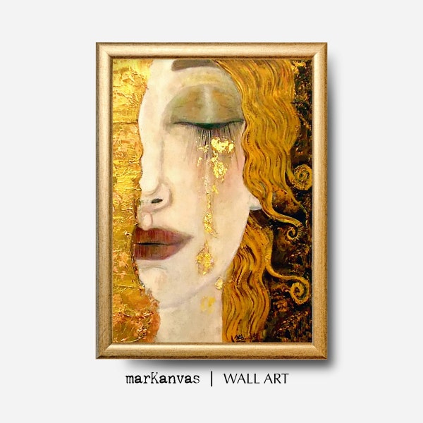 Lacrime d'oro: Un adattamento scintillante delle lacrime di Freya di Anne Marie Zilberman - DOWNLOAD istantaneo, Arte della parete STAMPABILE, stile Gustav Klimt