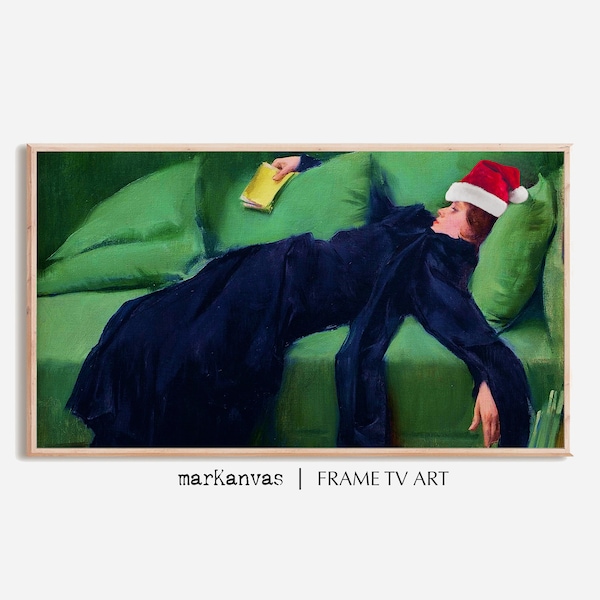 Samsung Frame TV Art, Christmas Decadent Young Woman, After the Christmas Dinner, Instant DOWNLOAD, Art Print DIGITAL Tv, funny art for gift