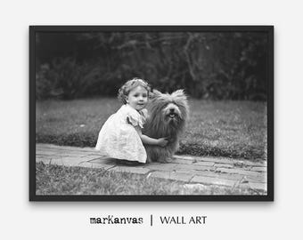 Small Girl with Dog, pet phototography, instant downloader, pets gift for her, Baby with dog print, dogs lovers wall art, Cairn Terrier dog