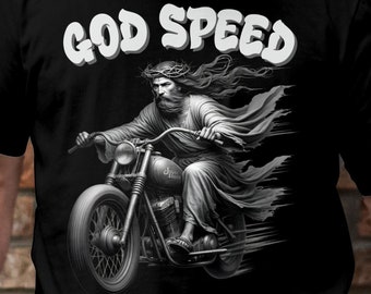 Camiseta gráfica "Dios acompañe a Jesús en motocicleta": Camiseta de motociclista cristiana
