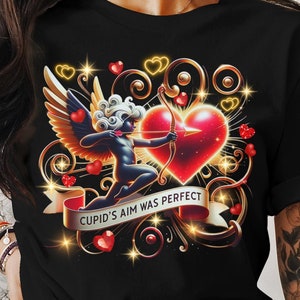Cupid&#39;s Aim T-Shirt, Perfect Valentine&#39;s Day T-Shirt, Romantic Love Graphic Tee, Cute Heart Archery Shirt, Gift for Sweetheart