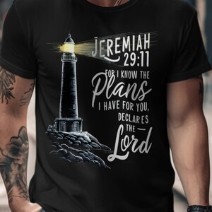 Lighthouse Jeremiah 29:11 T-shirt, T-shirt christelijk bijbelvers, inspirerend religieus shirt, kleding geloof citaat, religieus cadeau-idee, geloof