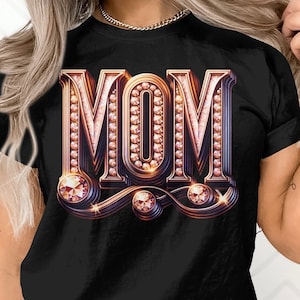 Sparkling Mom T-Shirt, Rhinestone Bling Mother&#39;s Day Gift, Elegant Fancy Mom Tee, Casual Women&#39;s Fashion Top, Unique Mother&#39;s Tribute